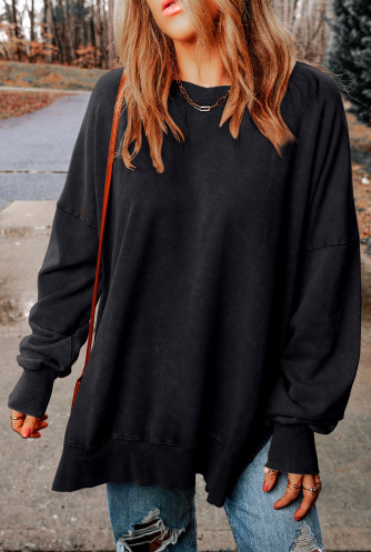 Black Drop Shoulder Oversized Sweatshirt