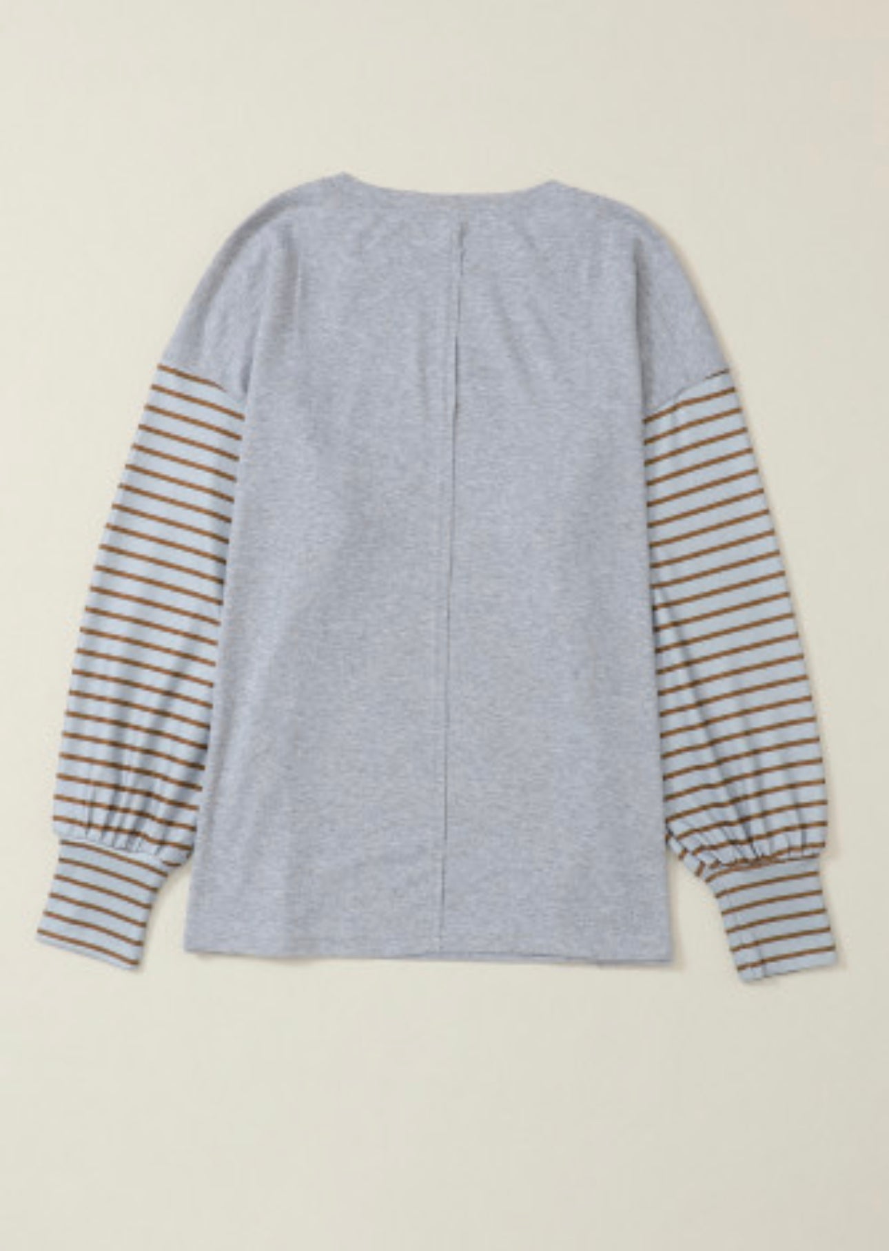 Gray Colorblock Striped Bishop Sleeve Top