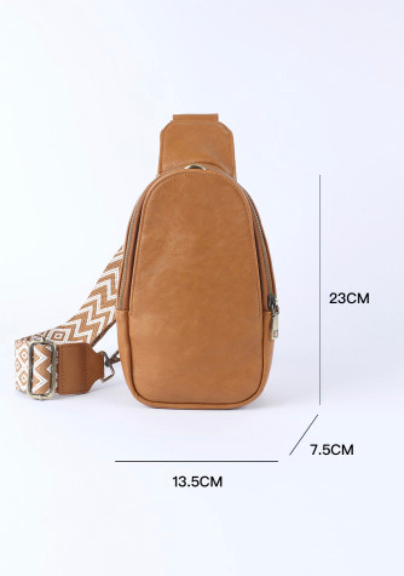 Brown Faux Leather Zipped Crossbody Chest Bag