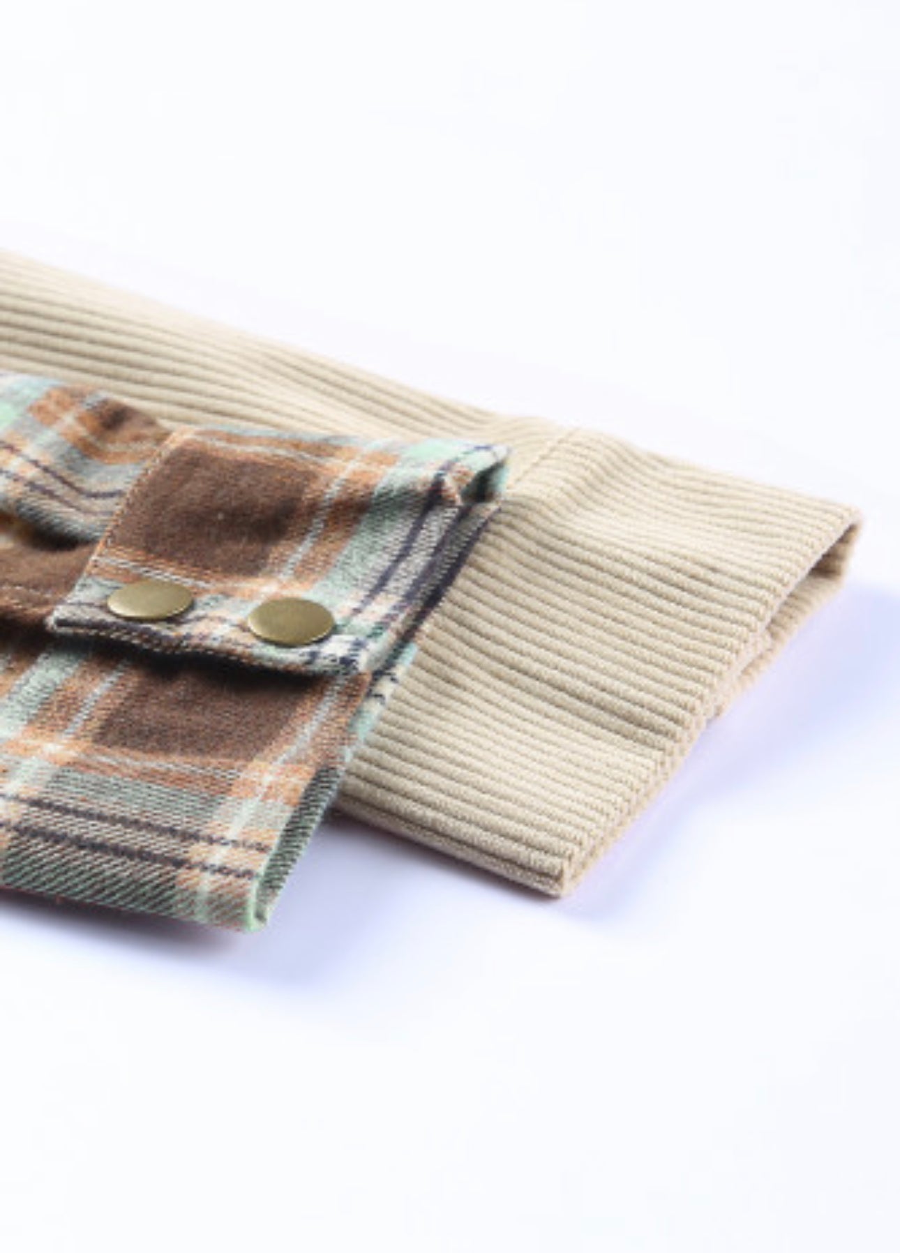 Khaki Plus Sized Washed Cord Plaid Jacket