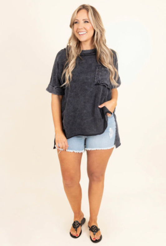 Gray Mineral Wash Distressed Plus Size Oversized Tee