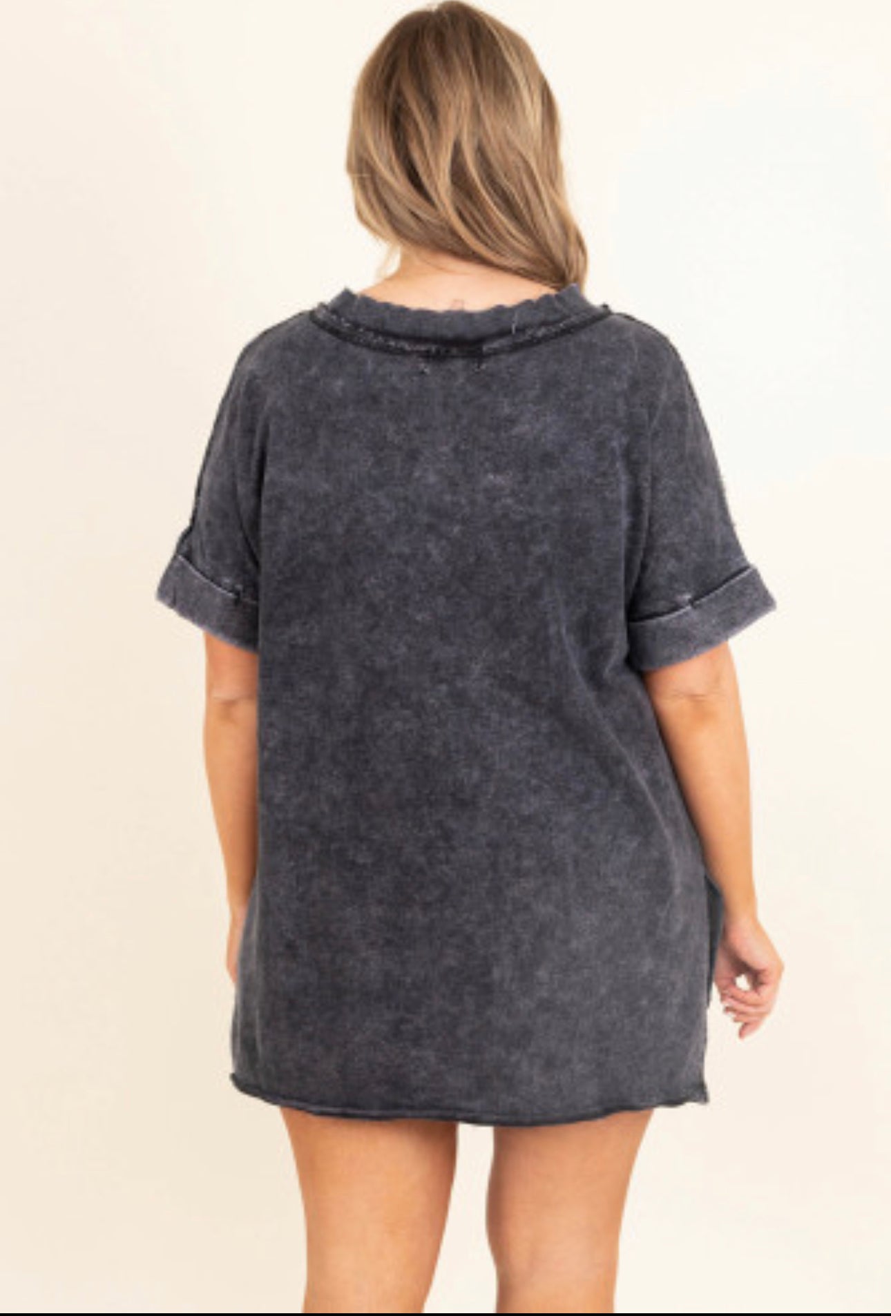 Gray Mineral Wash Distressed Plus Size Oversized Tee